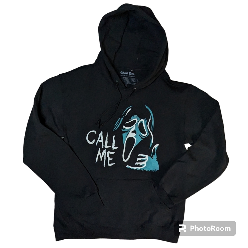 Hot Topic Ghost Face Sweatshirt Hoodie Sz Medium Black Front Pocket Long Sleeve - Picture 8 of 13